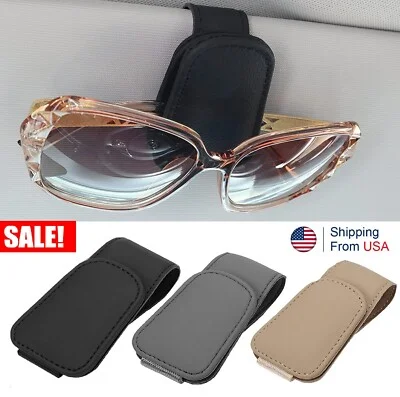Sunglasses Holders for Car Sun Visor, Magnetic Leather Glasses Eyeglass Hanger C