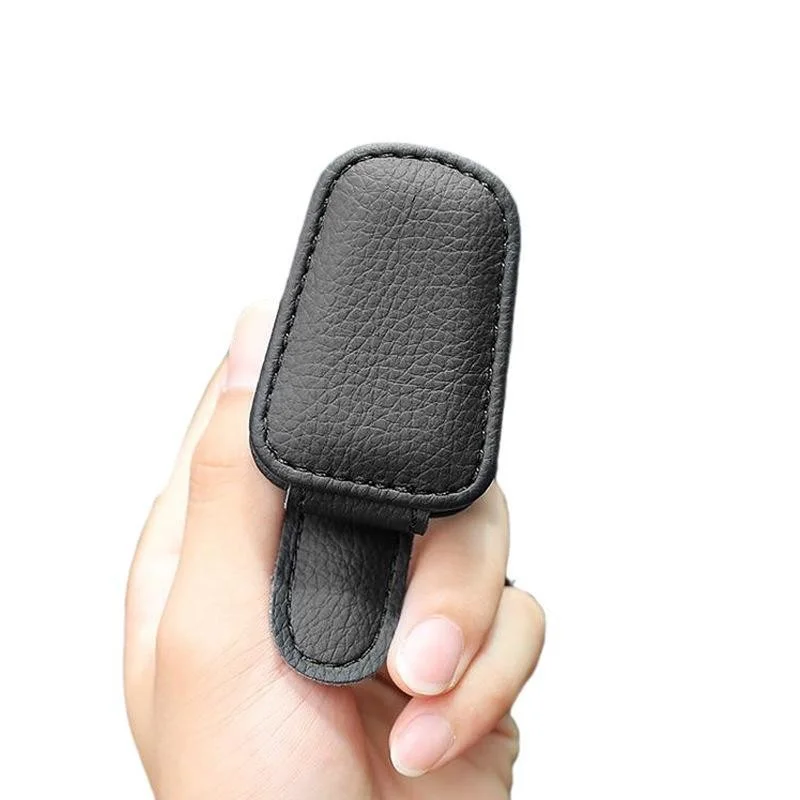 Universal Car Sun Visor Sunglasses Holder Magnetic Leather Eyeglass Hanger Clip 4